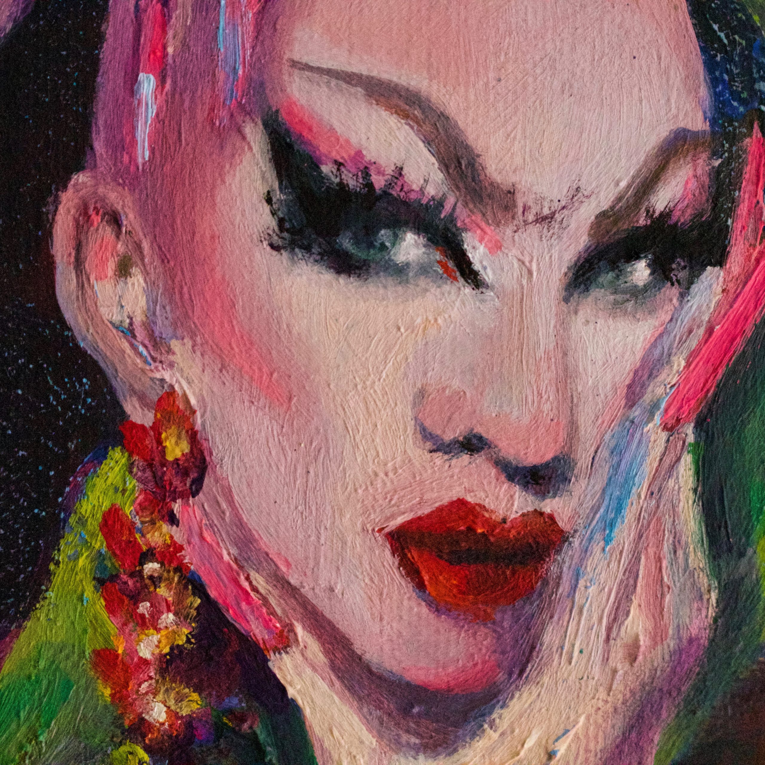 Detail of the drag queens portrayed in “Queens”: Trixie Mattel, Bianca del Rio, RuPaul, and Sasha Velour.